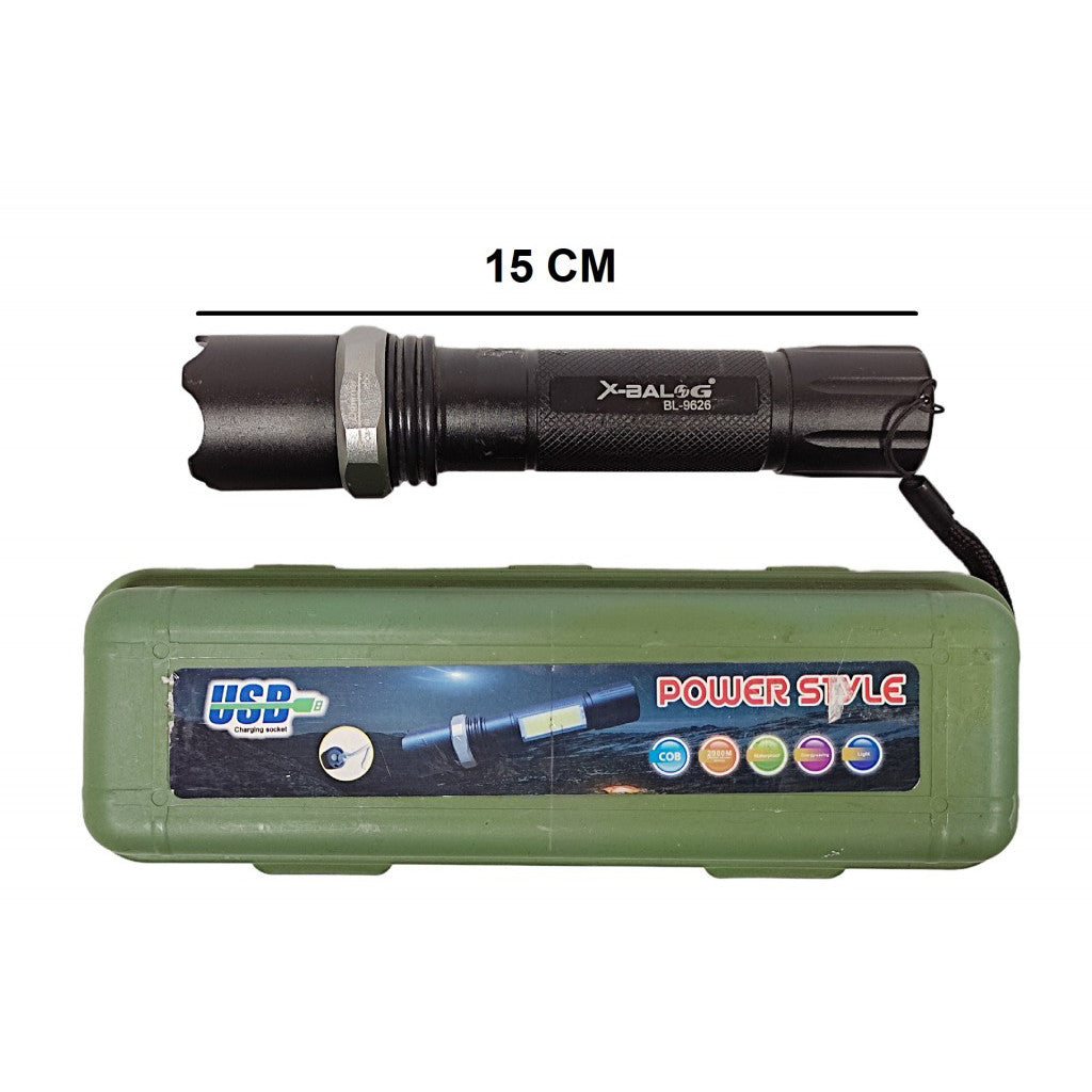 Ручний ліхтар акумуляторний з ZOOM, USB, 9626-XPE+COB, Чорний / Світлодіодний ліхтарик / Тактичний ліхтарик ручний