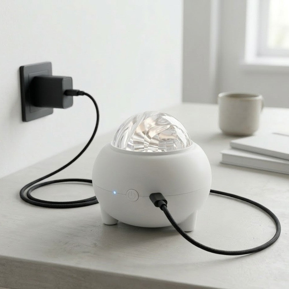 Диско-шар лазерний від USB, Bluetooth, MP3, 11х9.4 см, Білий / Світлодіодний нічник музичний / Проектор зоряного сяйва