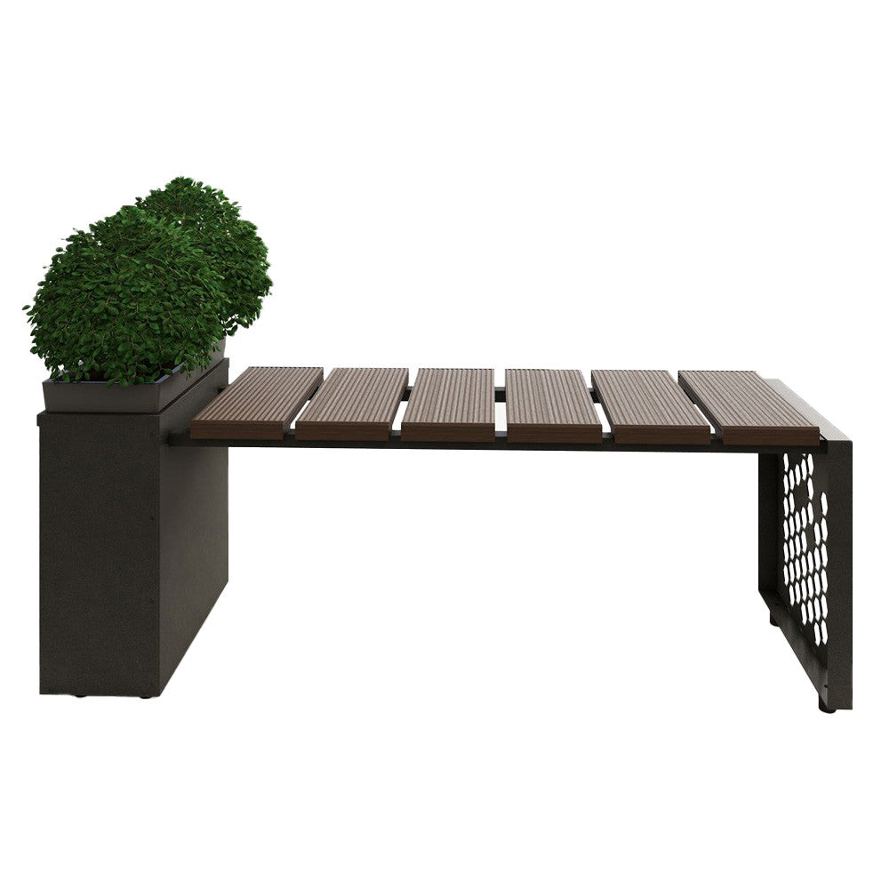 Лавка зі скринею та горщиком 119х38х46 см, сталь та дерево, Moderna ECO Plus-S / Лавка вулична з ящиком / Садова Лавка