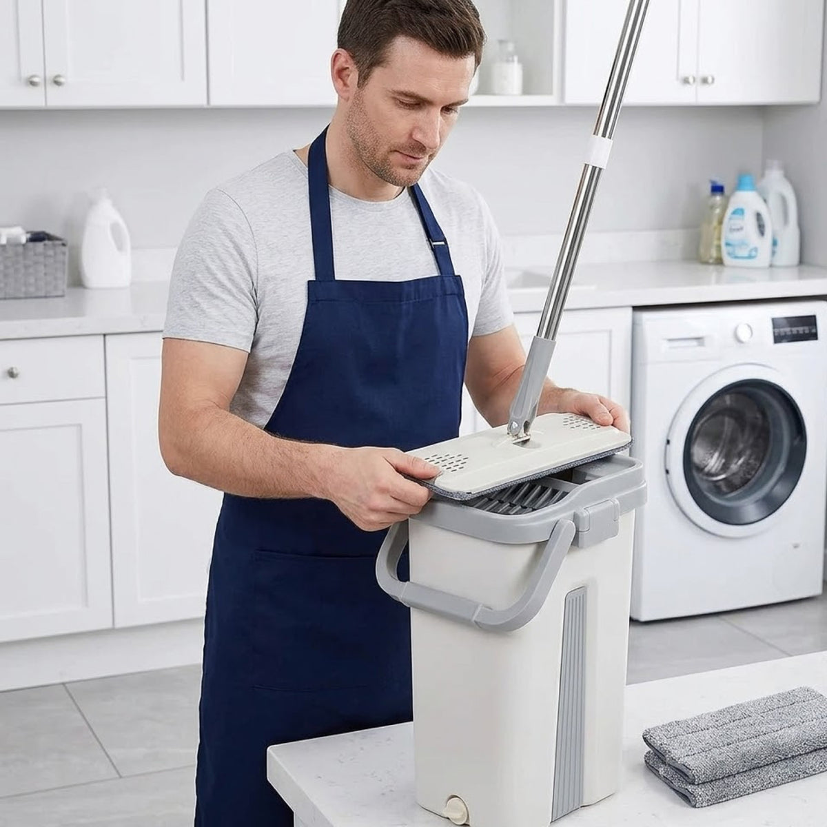 Швабра з відром 11л з автоматичним віджимом та 2 насадки, Cleaning Mop, Сіра / Складна швабра для миття підлоги