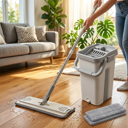 Швабра з відром 11л з автоматичним віджимом та 2 насадки, Cleaning Mop, Сіра / Складна швабра для миття підлоги