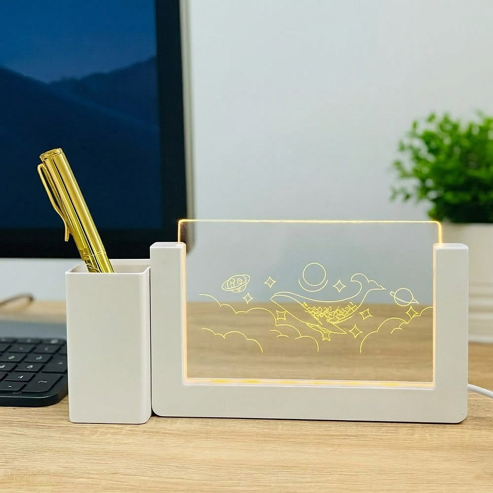 Настільна акрилова лампа органайзер для ручок кит 2D, USB, Білий / Декоративний світильник з підставкою для ручок, теплий нічник