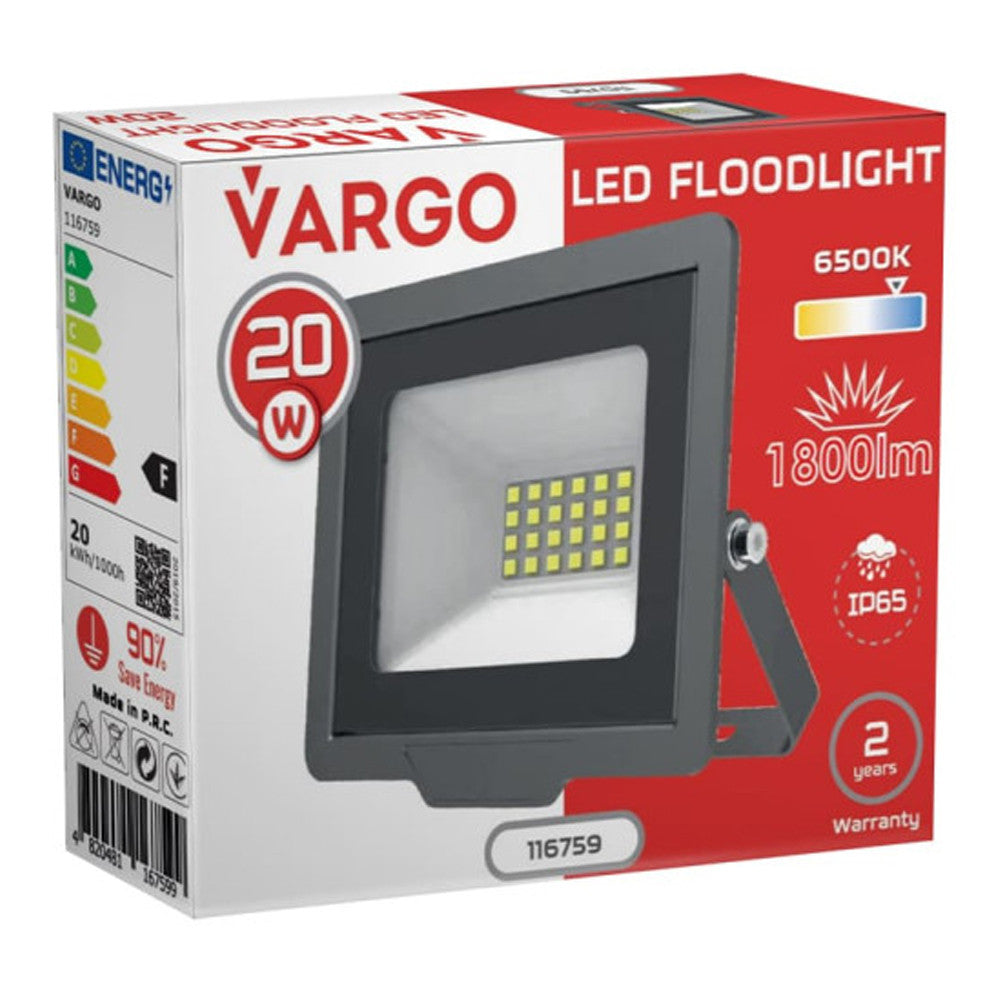 Світлодіодний LED прожектор 20W, 220V, 1800lm, 6500K, VARGO NOVA / Прожектор LED / Вуличний лед прожектор / Ліхтар-прожектор