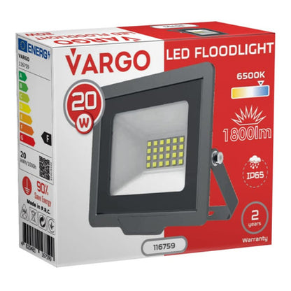 Світлодіодний LED прожектор 20W, 220V, 1800lm, 6500K, VARGO NOVA / Прожектор LED / Вуличний лед прожектор / Ліхтар-прожектор
