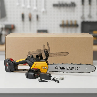 Акумуляторна ланцюгова пила 16", 48V +2АКБ Chain Saw, Жовтий / Акумуляторна бензопила з шиною 40 см для дерева, саду, дачі