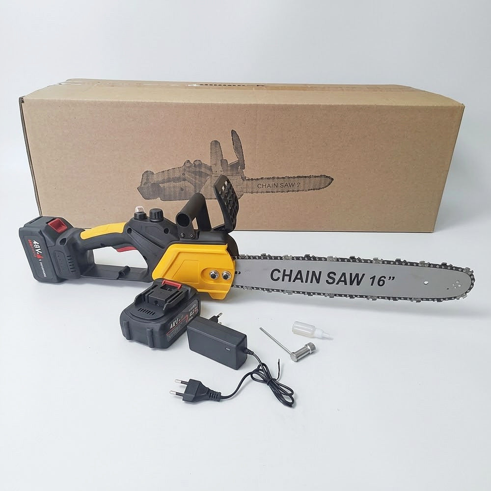 Акумуляторна ланцюгова пила 16", 48V +2АКБ Chain Saw, Жовтий / Акумуляторна бензопила з шиною 40 см для дерева, саду, дачі