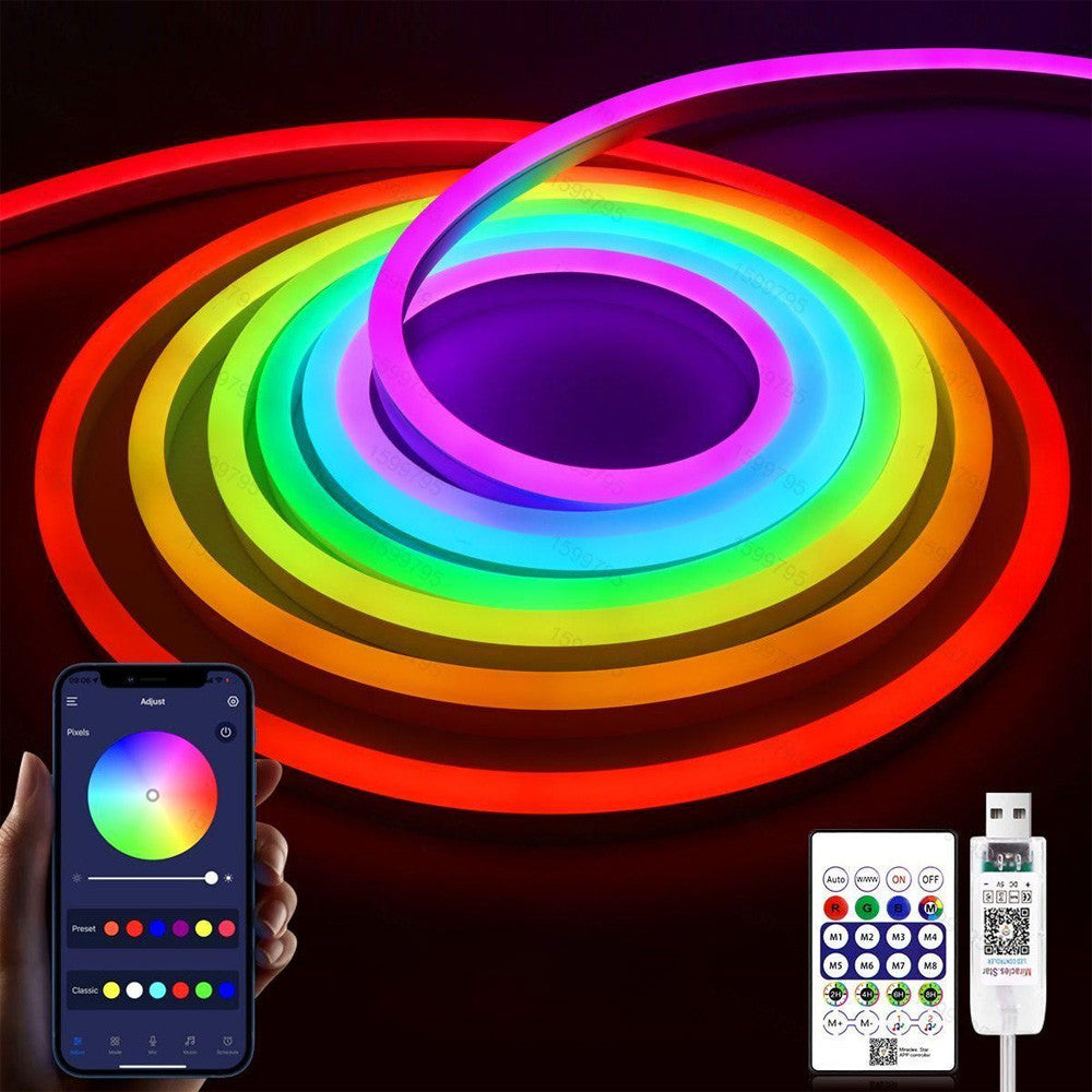 10м Гнучка неонова стрічка RGB + пульт, з Bluetooth та Wi-Fi / Силіконове RGB підсвічування / Розумна RGB стрічка