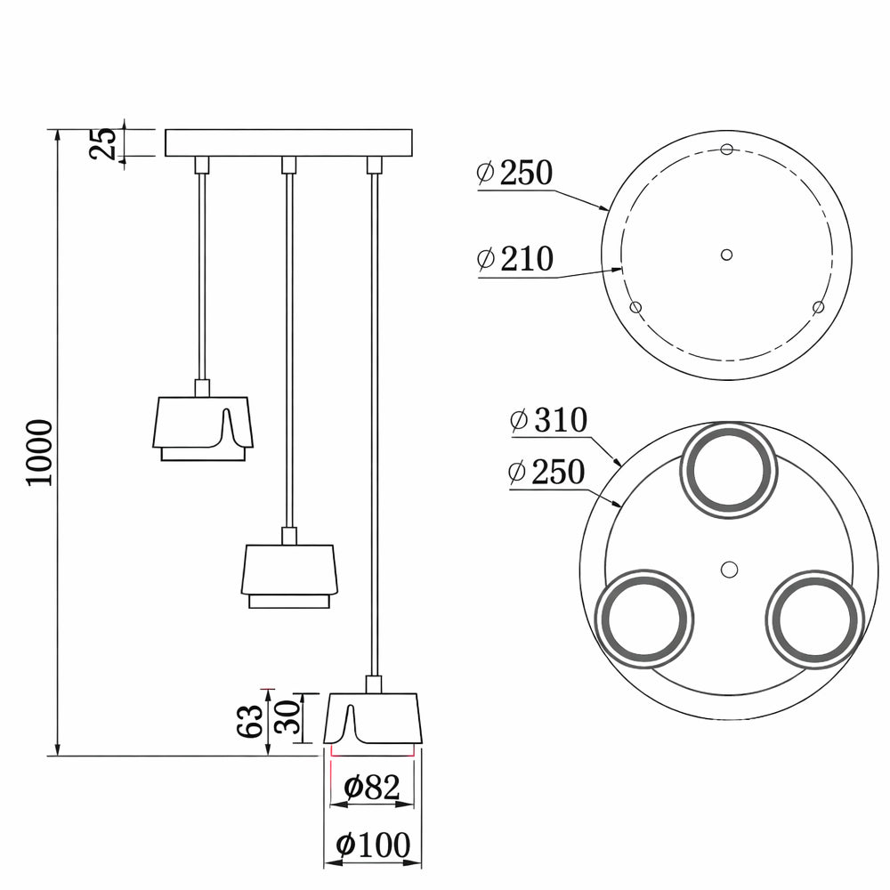 Підвісний світильник на 3 плафони, GX53, 31×100см, TELA 3R, Чорно-золотий / Світильник підвісний / Підвісна люстра