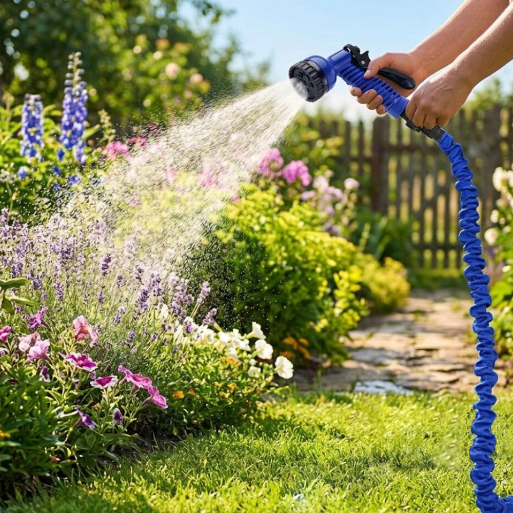 Шланг для поливу 52,5 м, з розпилювачем Magic Hose, Синій / Садовий шланг поливочний / Шланг, що розтягується
