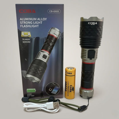 Ручний ліхтар світлодіодний 30W, 1х26650, Zoom, CB-G685, Чорний / Акумуляторний ліхтар тактичний / LED-ліхтарик металевий
