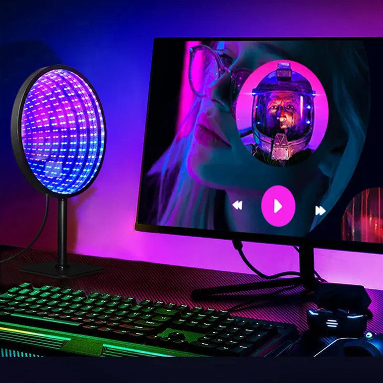 Настільна лампа-торшер RGB, KBB-25, USB, Чорний / Інтер'єрне освітлення / Нічник із дзеркалом / Світильник нескінченність