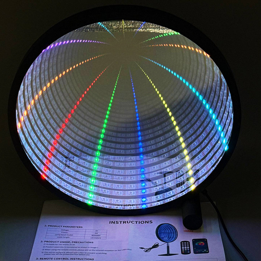 Настільна лампа-дзеркало RGB, Led, USB, KBB-57, Чорний / Нічник-торшер / Інтер'єрне освітлення / Кругле дзеркало нескінченності