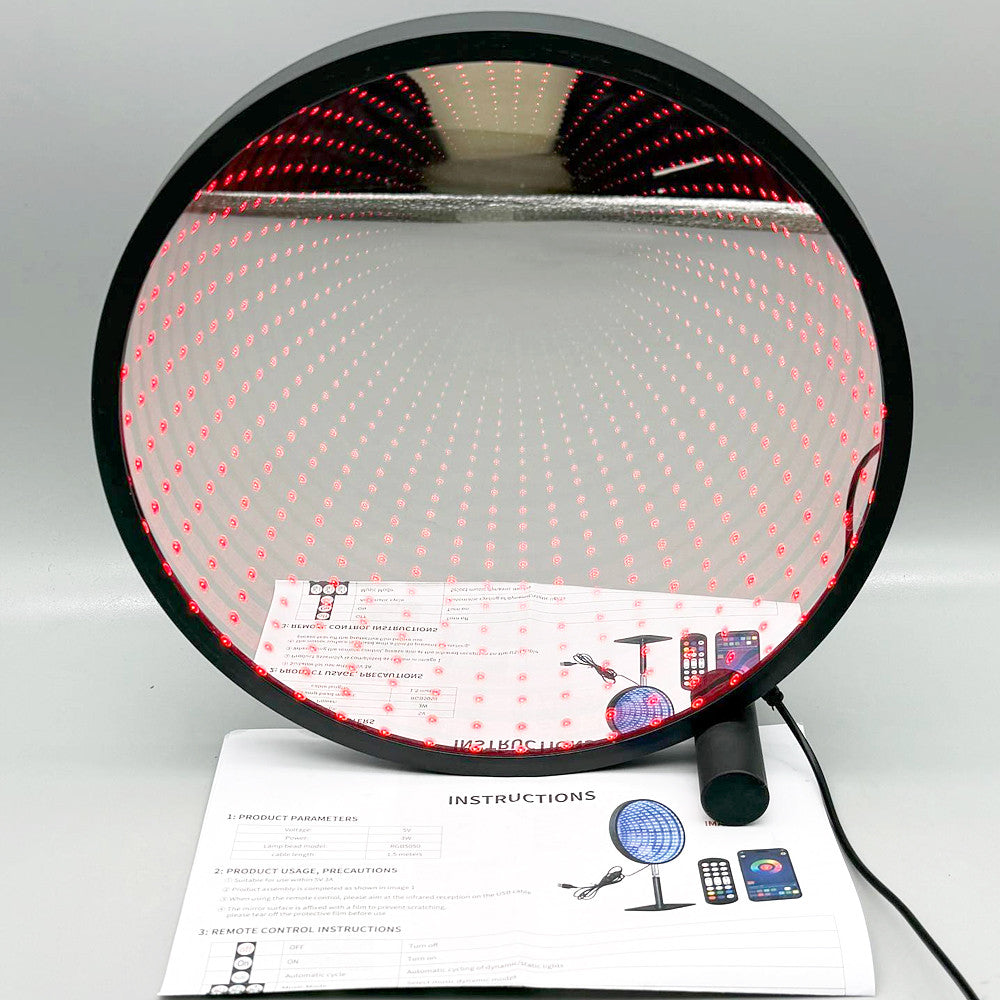 Настільна лампа-дзеркало RGB, Led, USB, KBB-57, Чорний / Нічник-торшер / Інтер'єрне освітлення / Кругле дзеркало нескінченності