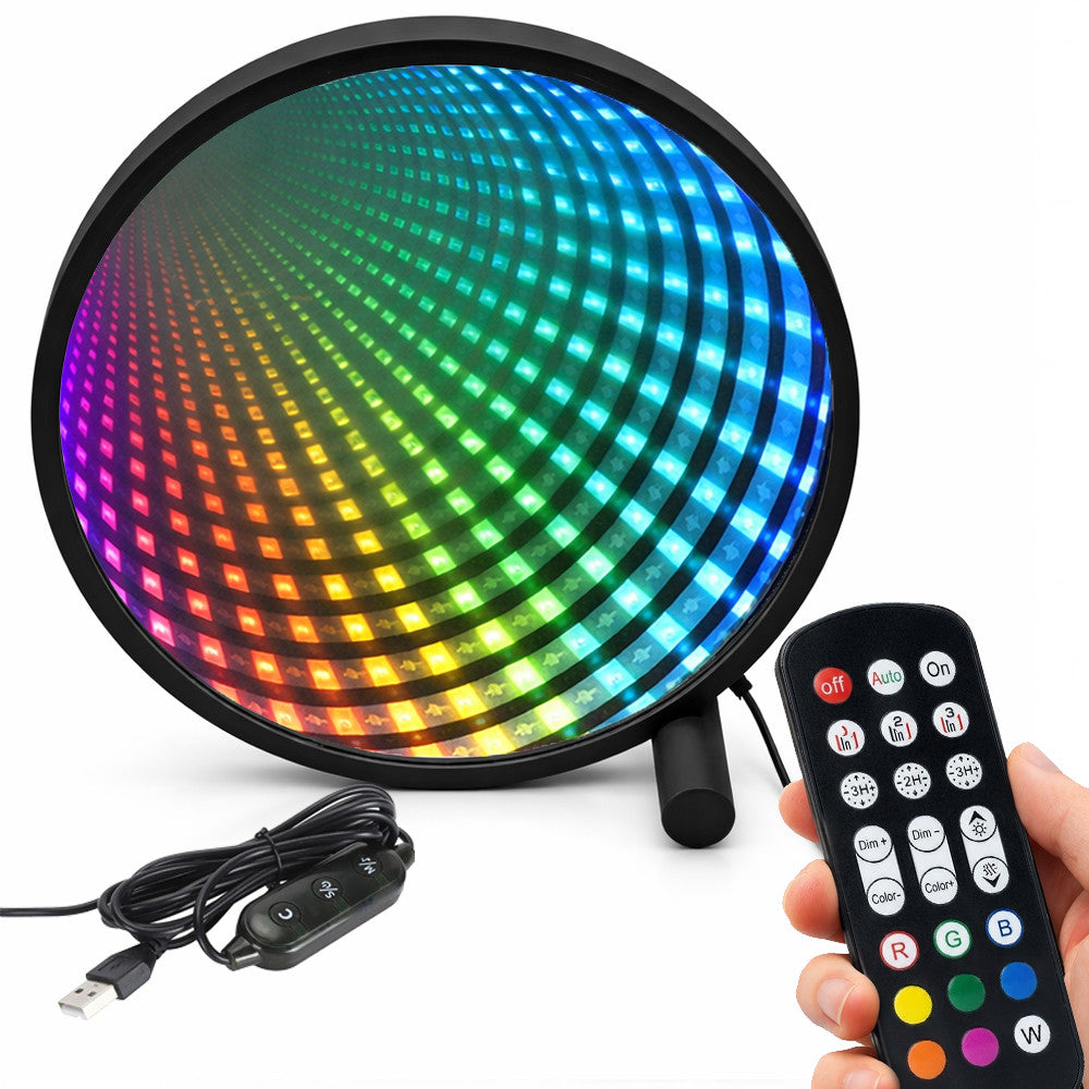 Настільна лампа-дзеркало RGB, Led, USB, KBB-57, Чорний / Нічник-торшер / Інтер'єрне освітлення / Кругле дзеркало нескінченності