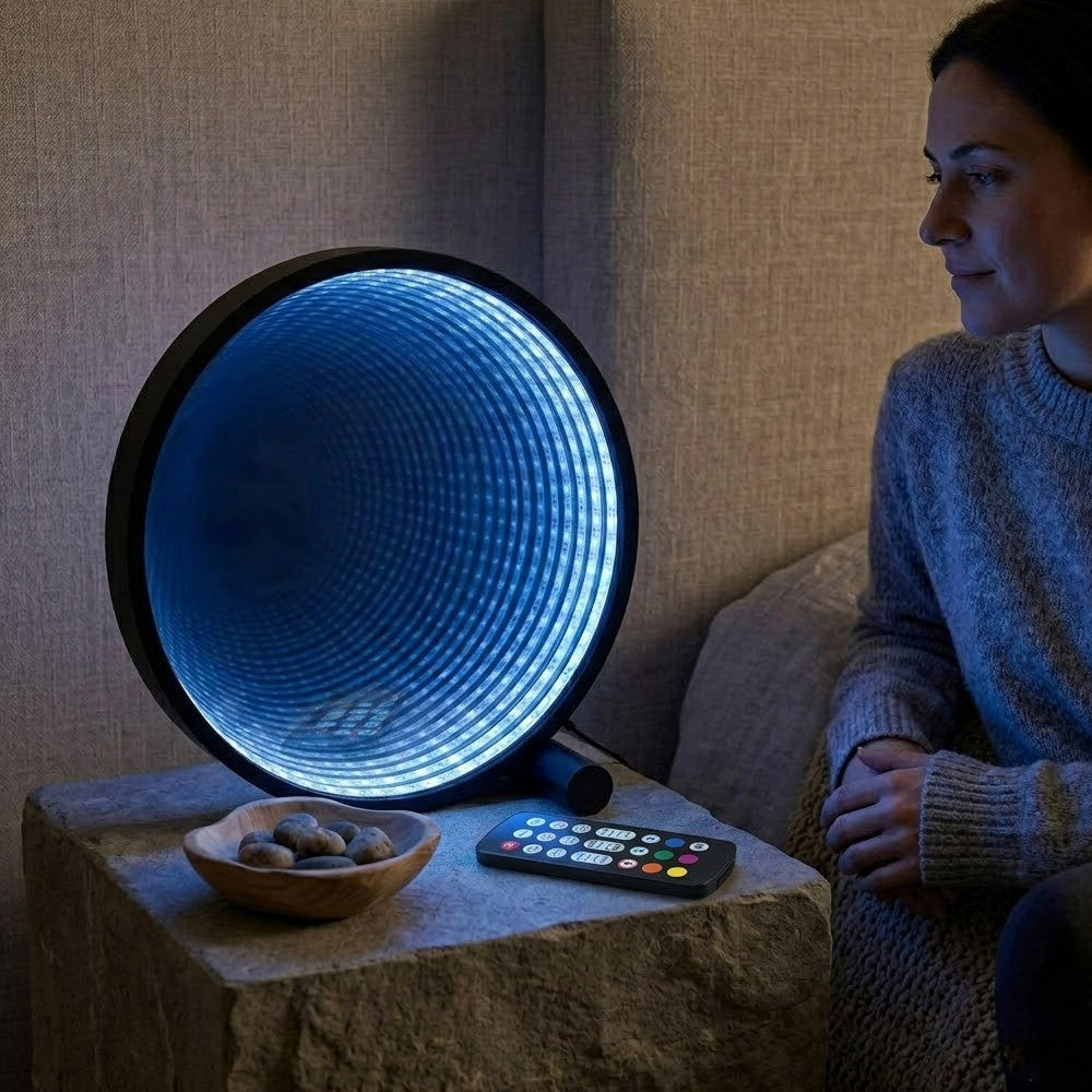 Настільна лампа-дзеркало RGB, Led, USB, KBB-57, Чорний / Нічник-торшер / Інтер'єрне освітлення / Кругле дзеркало нескінченності