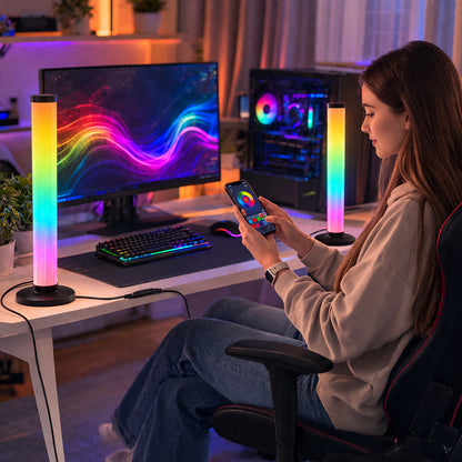 2шт Підлоговий  RGB світильник 42см +пульт, USB, Bluetooth, KBB-3A, Чорний / Атмосферний настільний LED торшер для ігрової кімнати