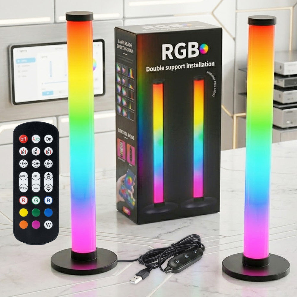 2шт Підлоговий  RGB світильник 42см +пульт, USB, Bluetooth, KBB-3A, Чорний / Атмосферний настільний LED торшер для ігрової кімнати