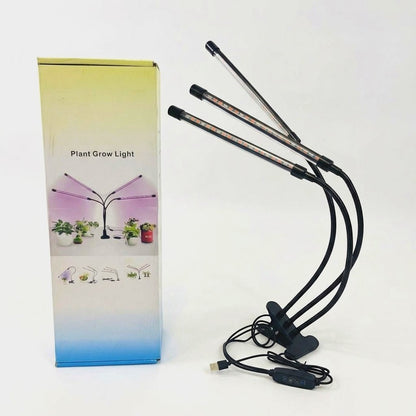 Ультрафіолетова лампа для рослин (3 головки 30w), від USB, Чорна / Світлодіодна фітолампа на прищіпці, з таймером