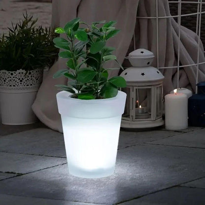 Вуличний вазон з LED та сонячною панеллю 19,3×16,5см, Garden Glow, Білий / Квітковий горщик / Пластикове кашпо для рослин