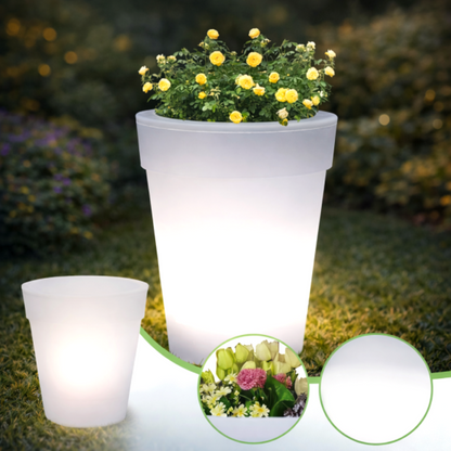 Вуличний вазон з LED та сонячною панеллю 19,3×16,5см, Garden Glow, Білий / Квітковий горщик / Пластикове кашпо для рослин