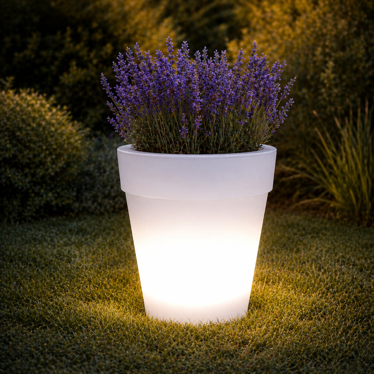 Вуличний вазон з LED та сонячною панеллю 19,3×16,5см, Garden Glow, Білий / Квітковий горщик / Пластикове кашпо для рослин