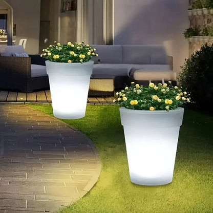 Вуличний вазон з LED та сонячною панеллю 19,3×16,5см, Garden Glow, Білий / Квітковий горщик / Пластикове кашпо для рослин