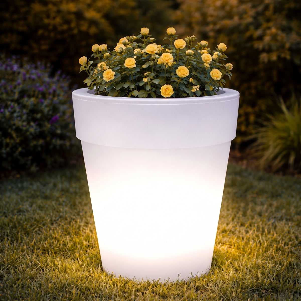 Вуличний вазон з LED та сонячною панеллю 19,3×16,5см, Garden Glow, Білий / Квітковий горщик / Пластикове кашпо для рослин