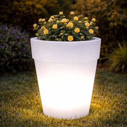 Вуличний вазон з LED та сонячною панеллю 19,3×16,5см, Garden Glow, Білий / Квітковий горщик / Пластикове кашпо для рослин