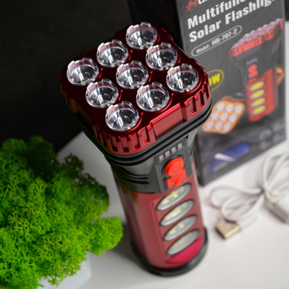Акумуляторний ліхтар на сонячній батареї, USB, 5 режимів HB-707-2 Hurry Bolt Червоний / Прожектор з бічним світлом /Ручний ліхтар