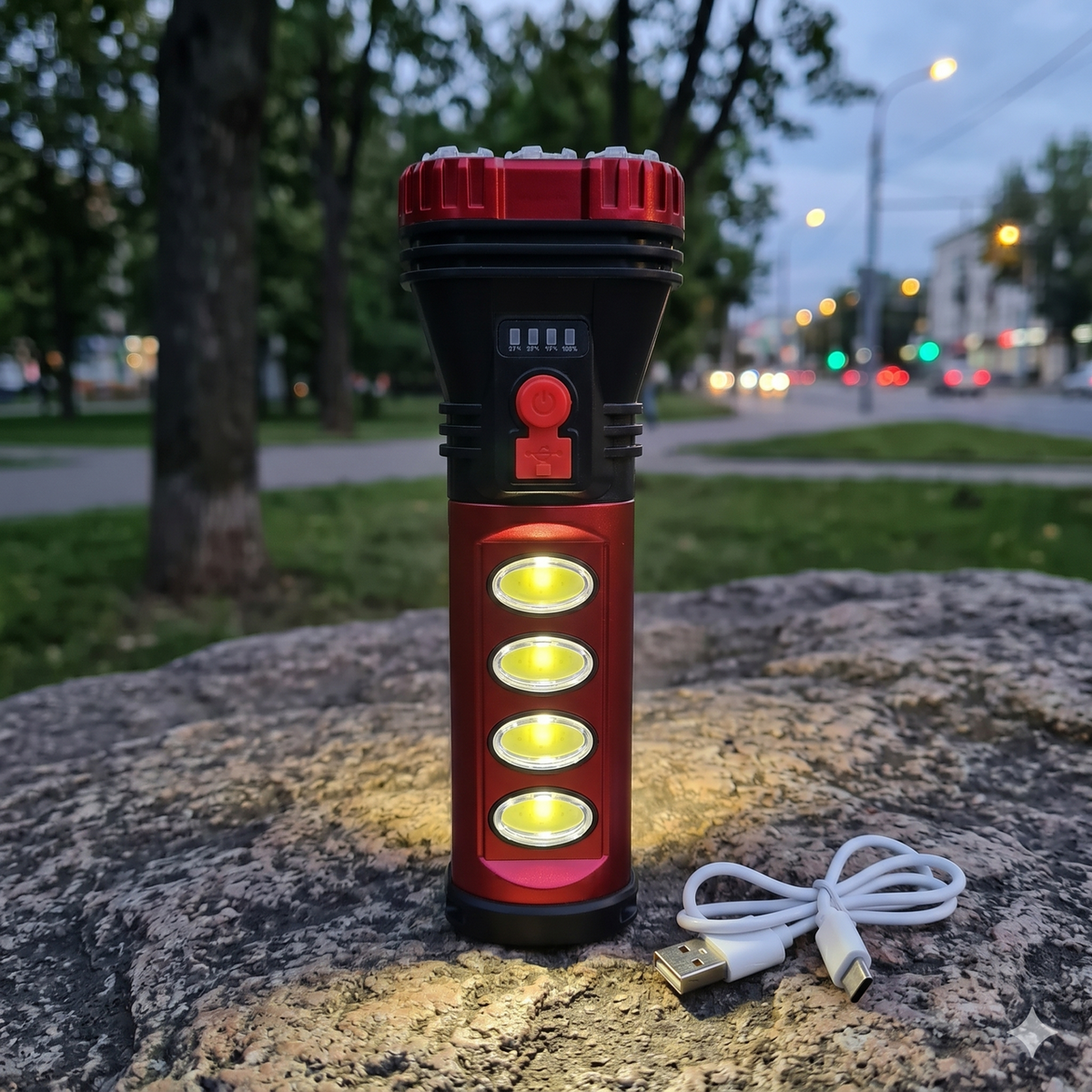 Акумуляторний ліхтар на сонячній батареї, USB, 5 режимів HB-707-2 Hurry Bolt Червоний / Прожектор з бічним світлом /Ручний ліхтар