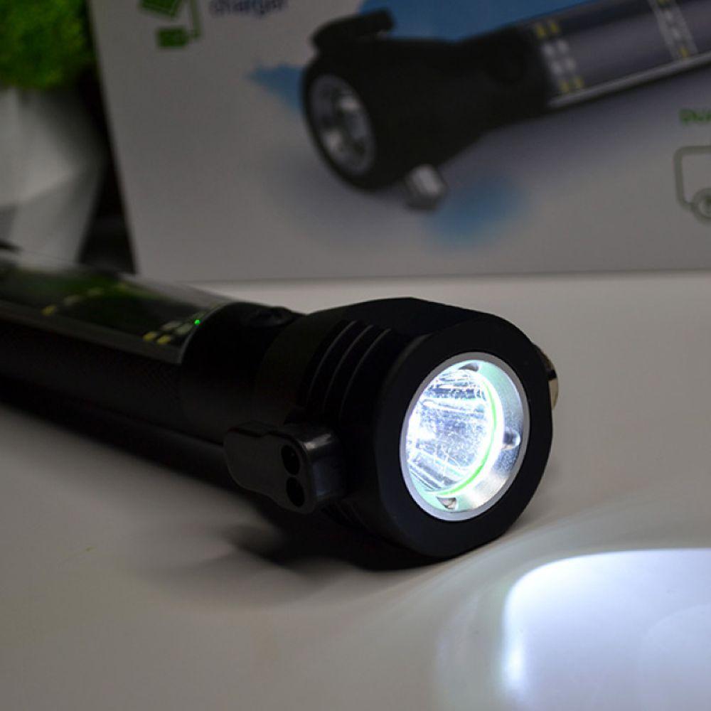 Ліхтар ручний із сонячною панеллю та USB, 5 режимів + Power Bank, Чорний / Ліхтар тактичний ручний / Акумуляторний ліхтарик