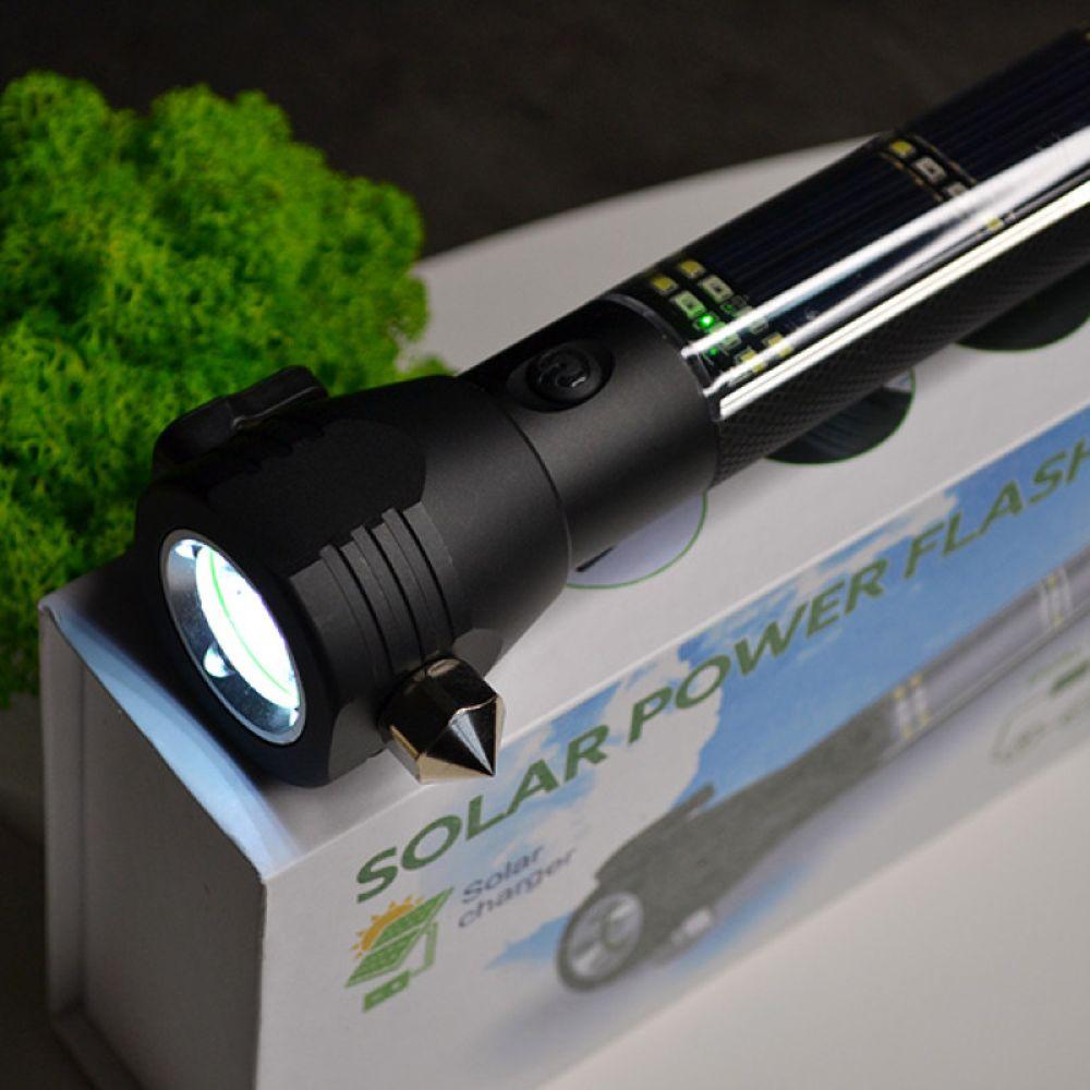 Ліхтар ручний із сонячною панеллю та USB, 5 режимів + Power Bank, Чорний / Ліхтар тактичний ручний / Акумуляторний ліхтарик