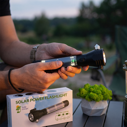Ліхтар ручний із сонячною панеллю та USB, 5 режимів + Power Bank, Чорний / Ліхтар тактичний ручний / Акумуляторний ліхтарик