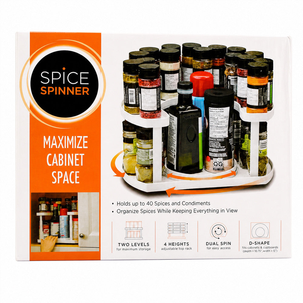 Поворотний двоярусний органайзер для спецій Spice Spinner, Білий / Полиця-органайзер дворівневий для зберігання ємностей