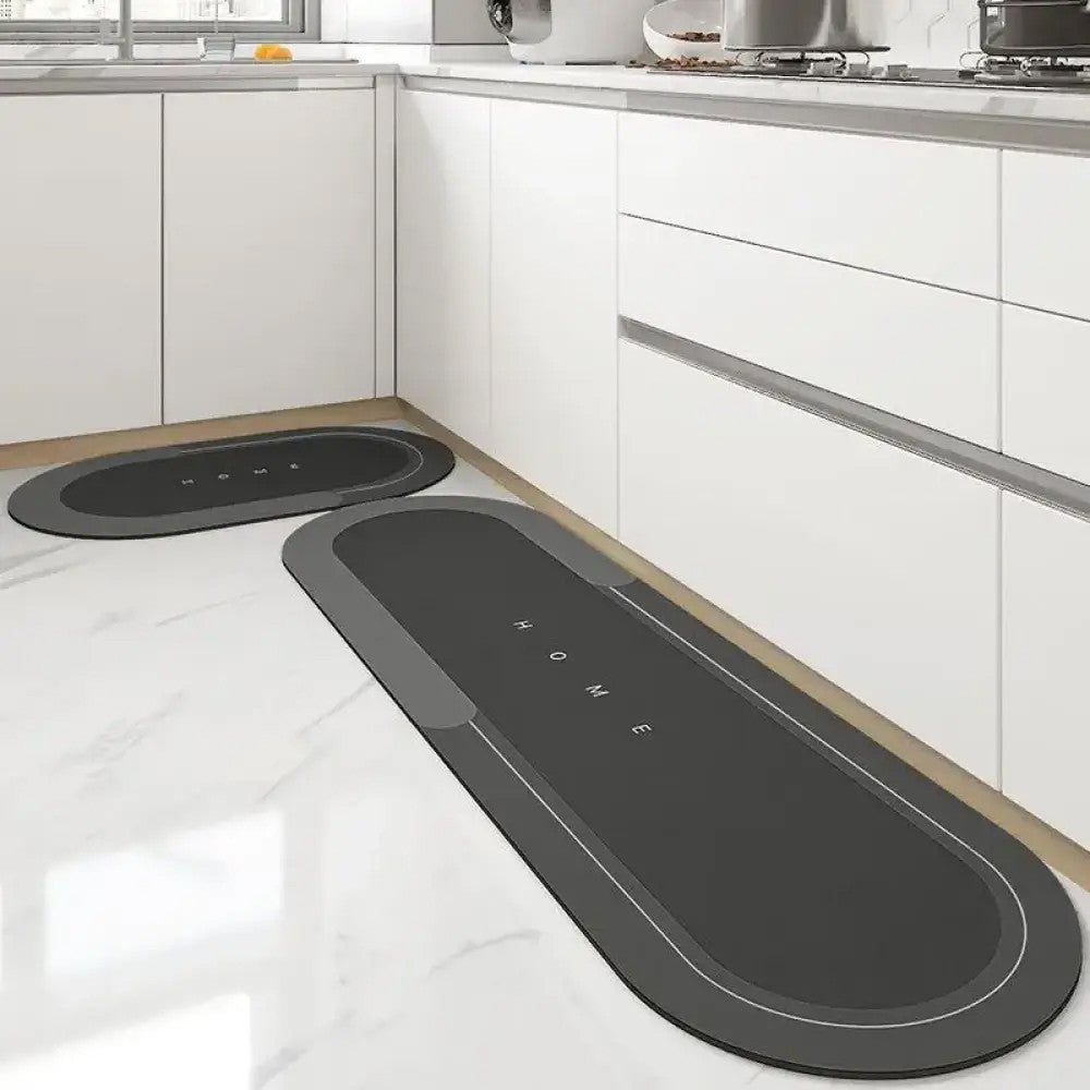 Вологопоглинаючий овальний килимок у ванну або кухню 40x120 см Home, W006, Сірий / Антиковзний килимок для кухні або ванної