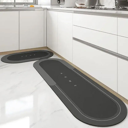 Вологопоглинаючий овальний килимок у ванну або кухню 40x120 см Home, W006, Сірий / Антиковзний килимок для кухні або ванної