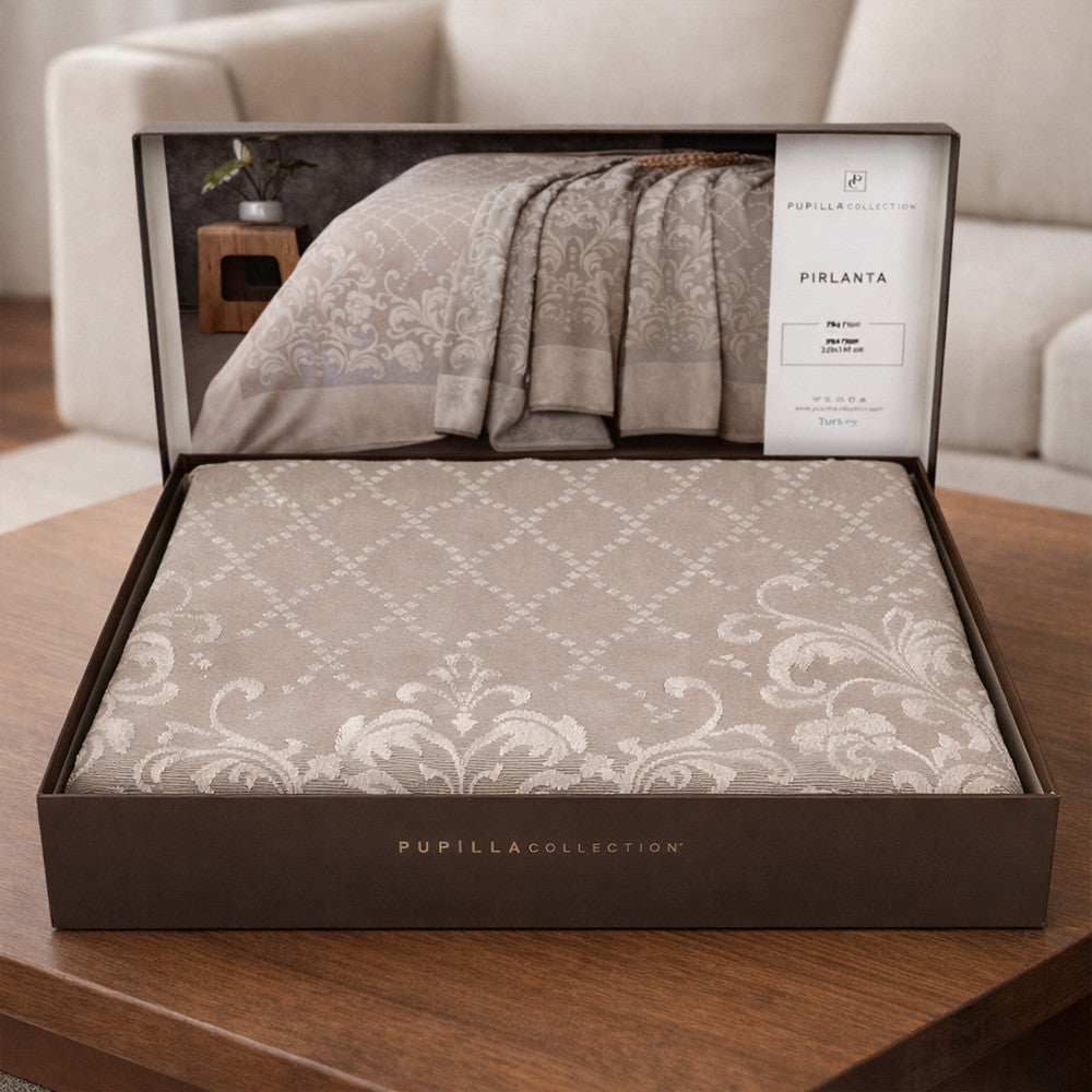 Жакардове покривало піке 240х220 см, 100% бавовна, Jakarli Pupilla, Кавовий / Покривало на ліжко / Бавовняне покривало