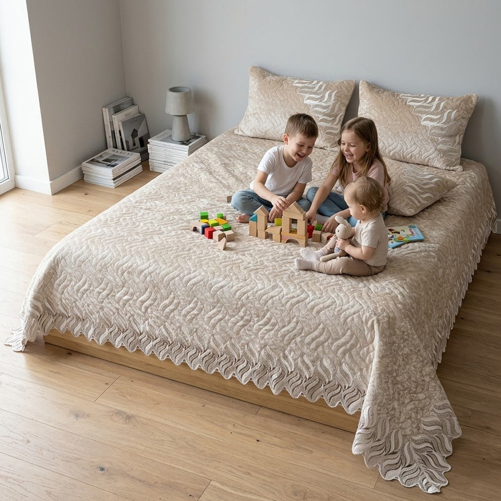 Велюрове покривало 260х260см, з 4 наволочками та простирадлом, Acme Aden, / Покривало велюрове з наволочками