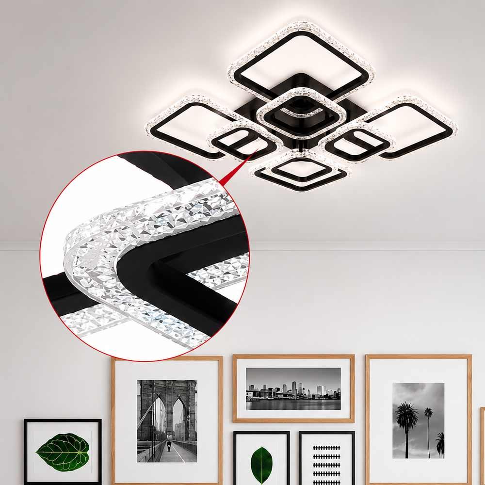 Світлодіодна люстра з пультом, квадратна, LED, 58x58x11см, X-593, Чорна / LED світильник квадратний / Стельова люстра