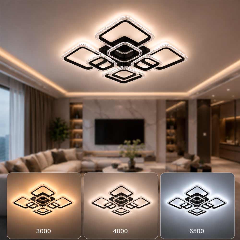 Світлодіодна люстра з пультом, квадратна, LED, 58x58x11см, X-593, Чорна / LED світильник квадратний / Стельова люстра