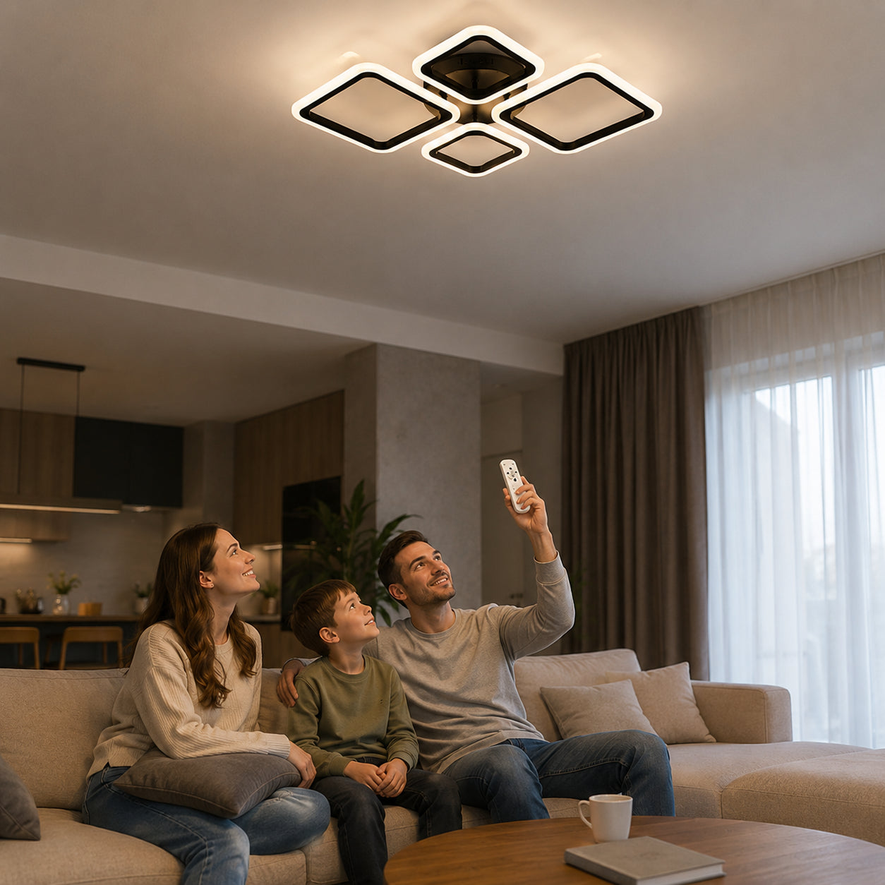 Світлодіодна люстра з пультом, 100 Вт, геометрія, X-595, Чорна / LED світильник / Смарт люстра стельова / Світильник в зал