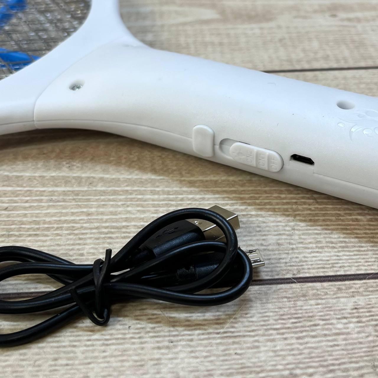 Електрична мухобойка з USB, 40 х 20 х 3 см, Біла / Акумуляторна ракетка-мухобойка / Електромухобойка