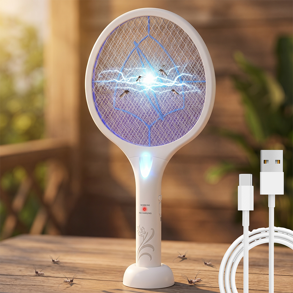 Електрична мухобойка з USB, 40 х 20 х 3 см, Біла / Акумуляторна ракетка-мухобойка / Електромухобойка