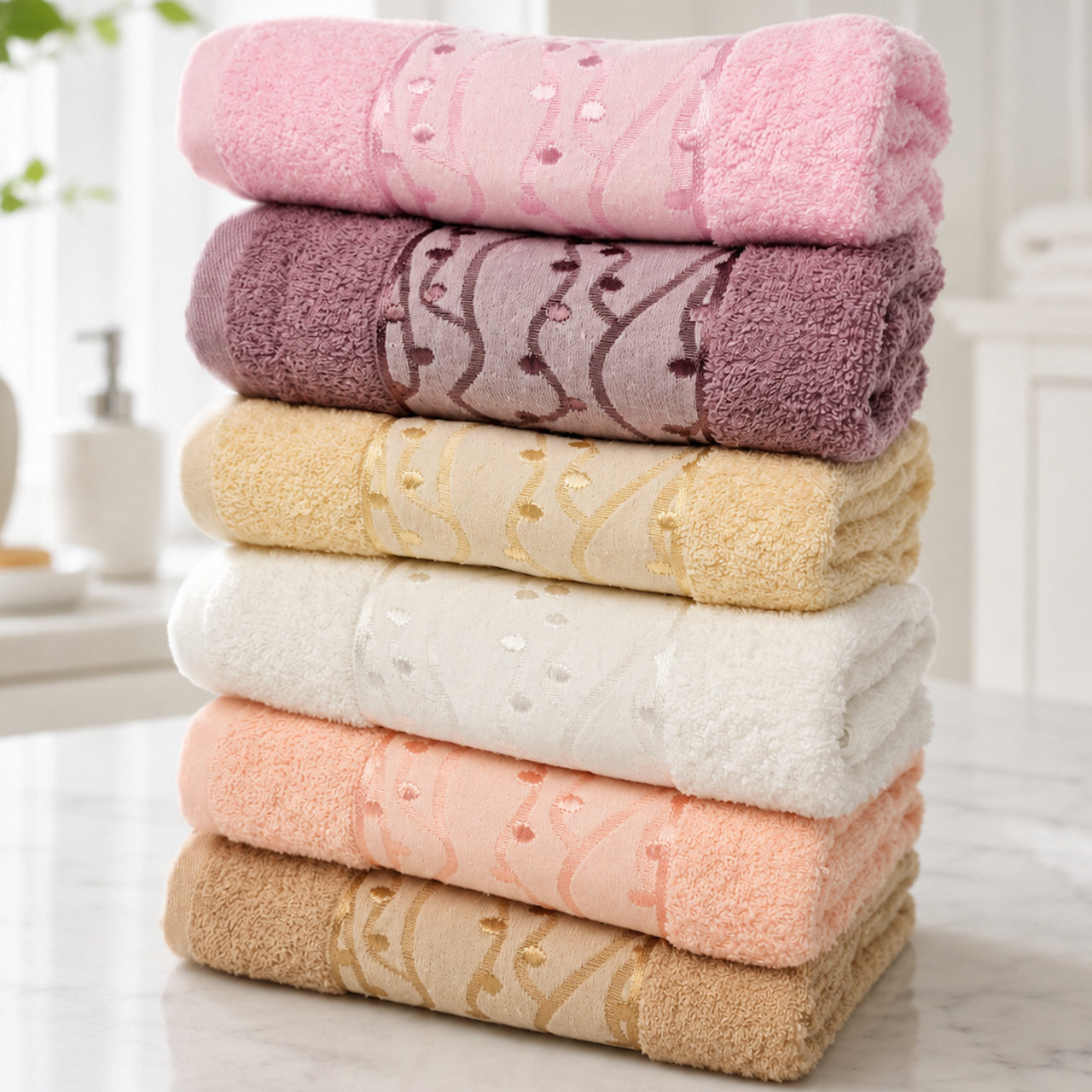 Набір рушників махрових, 6шт, Moss Cotton Damla (A559) / Комплект рушників для ванної / Бавовняні рушники