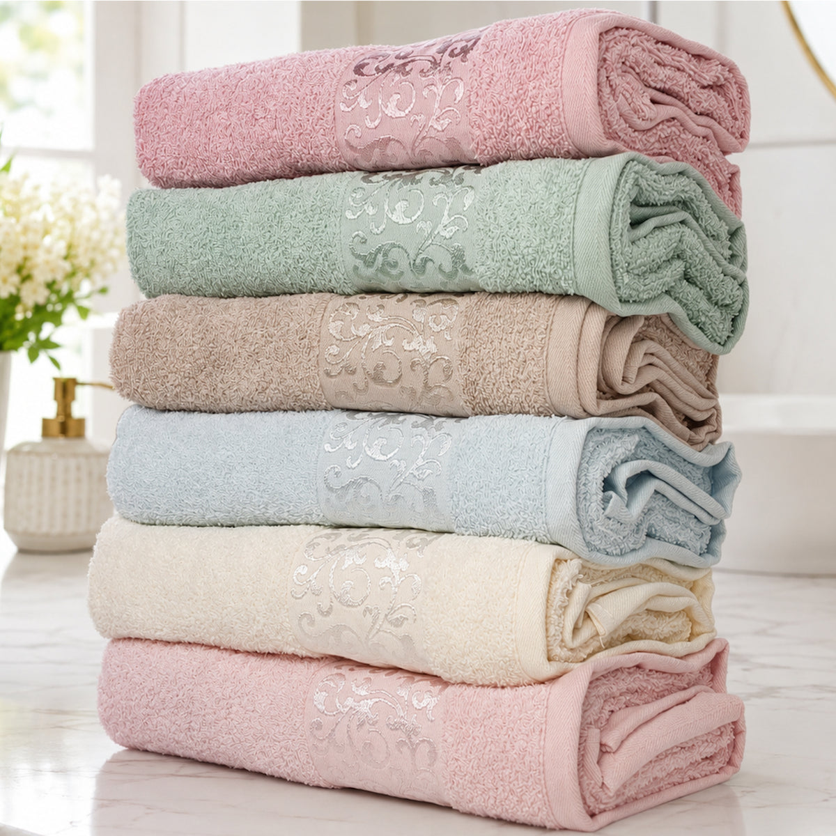 Набір рушників махрових, 6шт, 140х70см, Super Cotton Ruby / Комплект рушників з бавовни / Махрові рушники