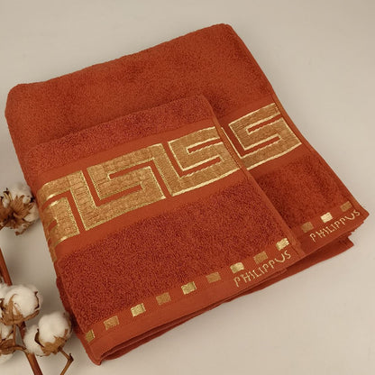 Набір махрових рушників 2шт, 140х70см, 90х50см, Philippus Cross Cotton, / Комплект рушників / Бавовняні рушники
