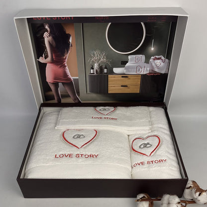 Подарунковий набір рушників 3 шт, Maison D'or Love Story "" / Рушники з обручками / Комплект махрових рушників