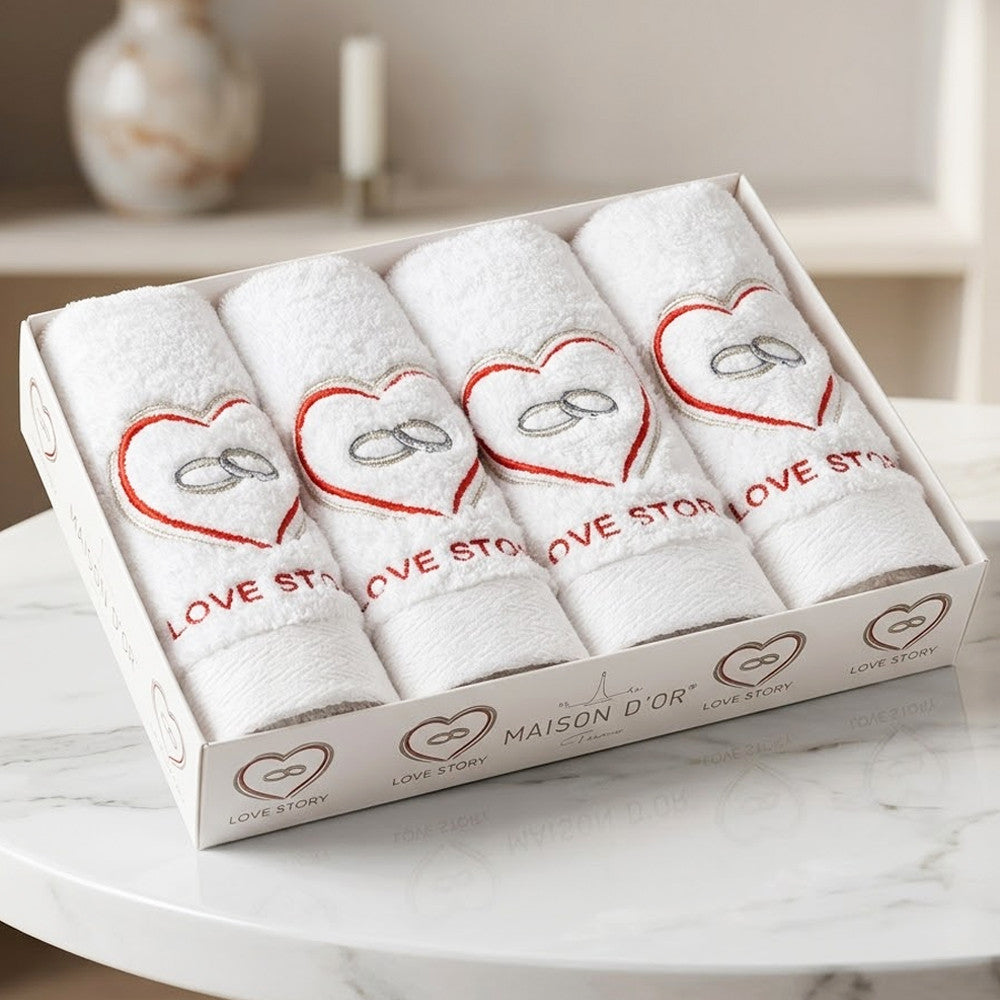 Подарунковий набір рушників 4шт, 50х30см, Maison D'or Love Story / Рушники з обручками / Комплект махрових рушників