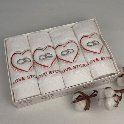Подарунковий набір рушників 4шт, 50х30см, Maison D'or Love Story / Рушники з обручками / Комплект махрових рушників