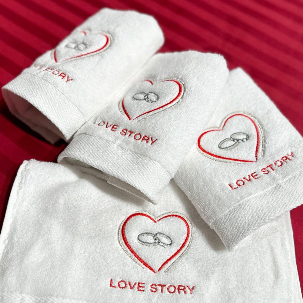 Подарунковий набір рушників 4шт, 50х30см, Maison D'or Love Story / Рушники з обручками / Комплект махрових рушників